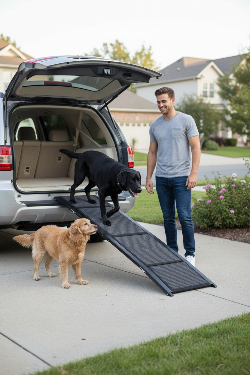 Extra Long  Non-Slip Folding Dog Ramp -  Helps  Dogs Get In and Out of Cars Easily Reducing Strain on Legs and Joints