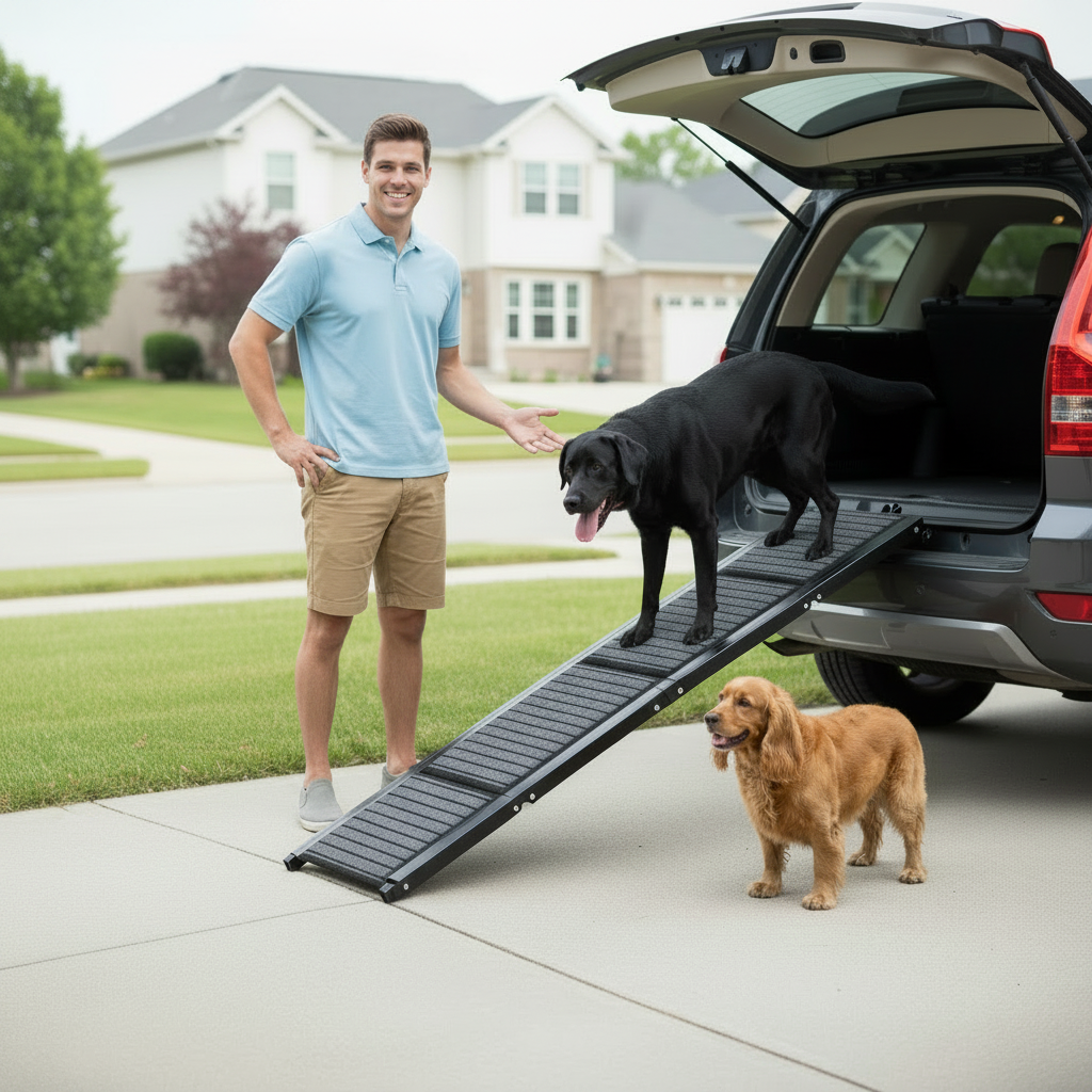 Extra Long  Non-Slip Folding Dog Ramp -  Helps  Dogs Get In and Out of Cars Easily Reducing Strain on Legs and Joints