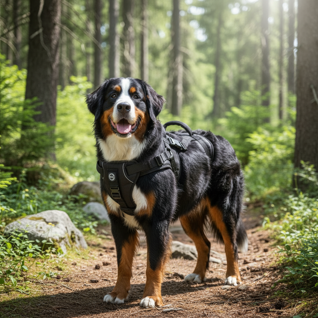 Large Alsatian dog wearing padded support harness